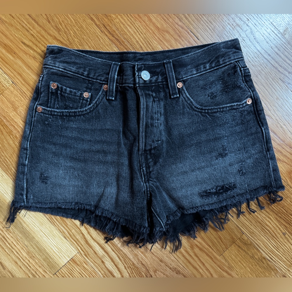 Levi's 501 Black Frayed Jean Shorts